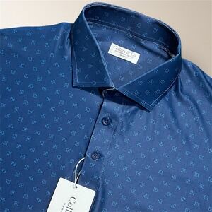 Collars & Co Mens M Oracle Navy Dot Featherweight Flex Relaxed Polo Golf Shirt